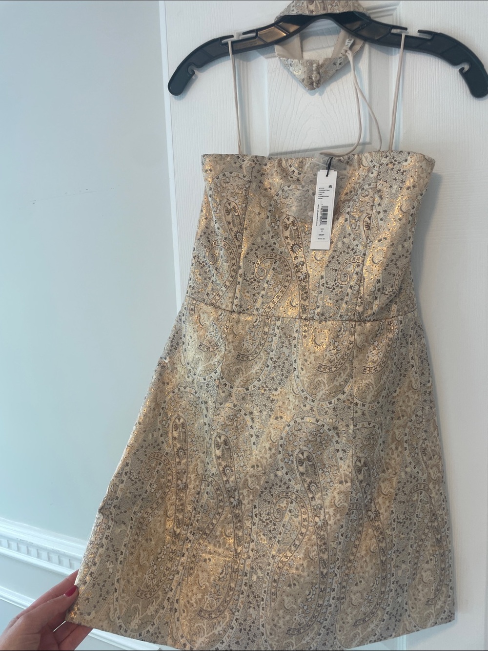 Alice + Olivia Strapless Metallic Gold Paisley Mini Dress - Picture 8 of 9